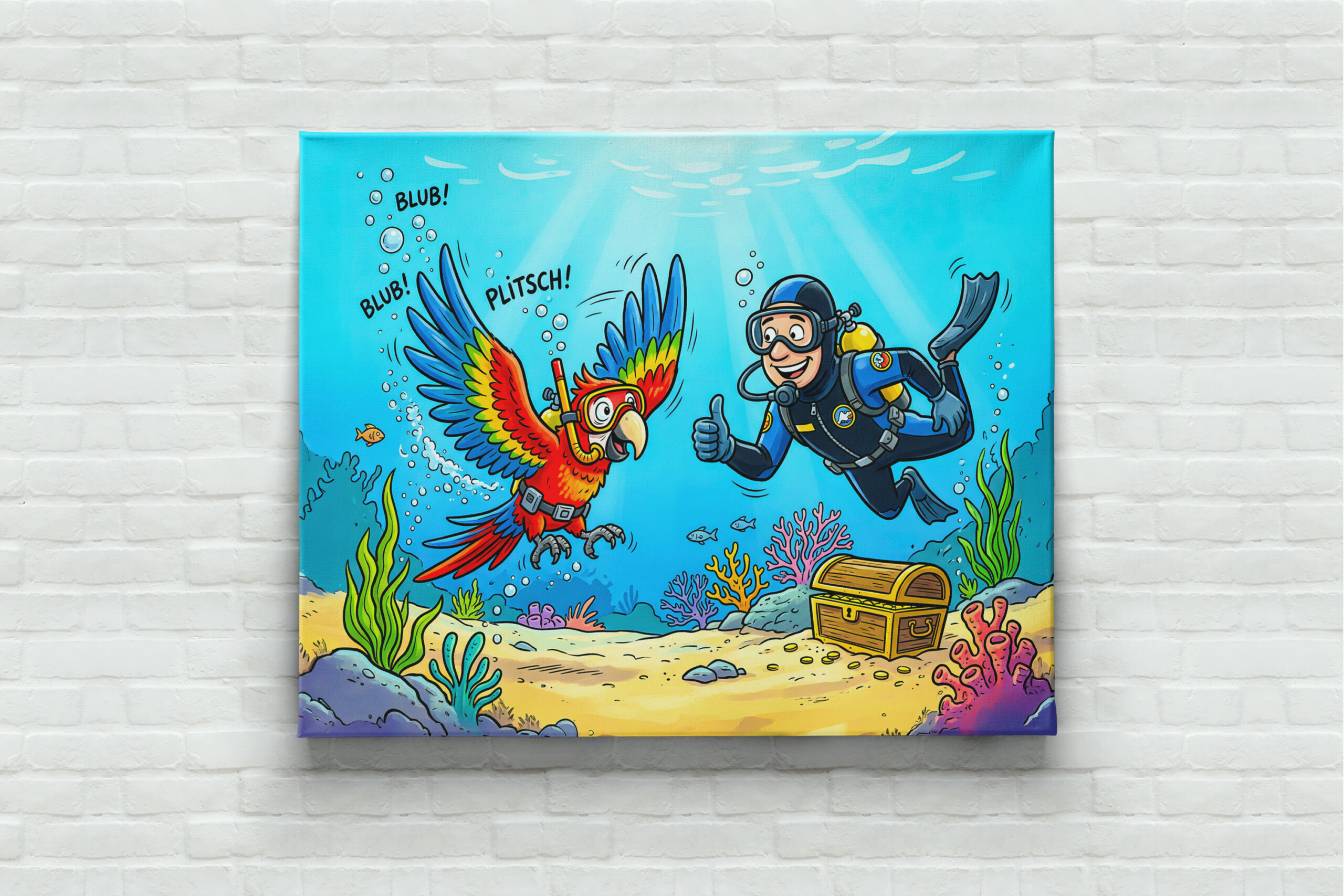 raxxa Canva: Parrot and Diver Underwater in Colorful Ocean Scene – Bild 3