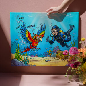 raxxa Canva: Parrot and Diver Underwater in Colorful Ocean Scene