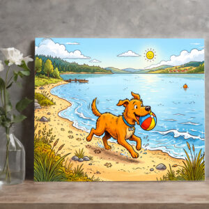 raxxa Canva: Dog Sitting Beside a Lake in Peaceful Nature Scene