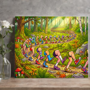 raxxa Canva: Endless Line of Running Cartoon Legs Outdoors