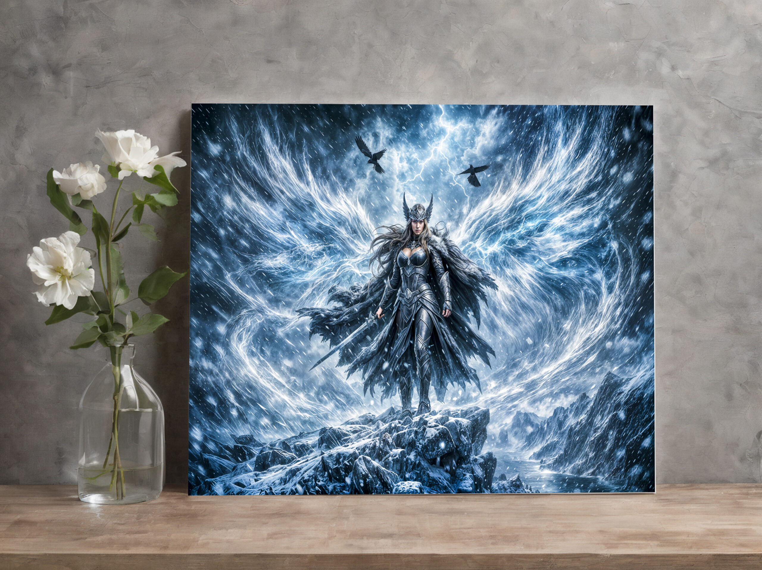 raxxa Canva: Dynamic Fantasy Valkyrie in Radiant Battle Atmosphere - Imagen 3