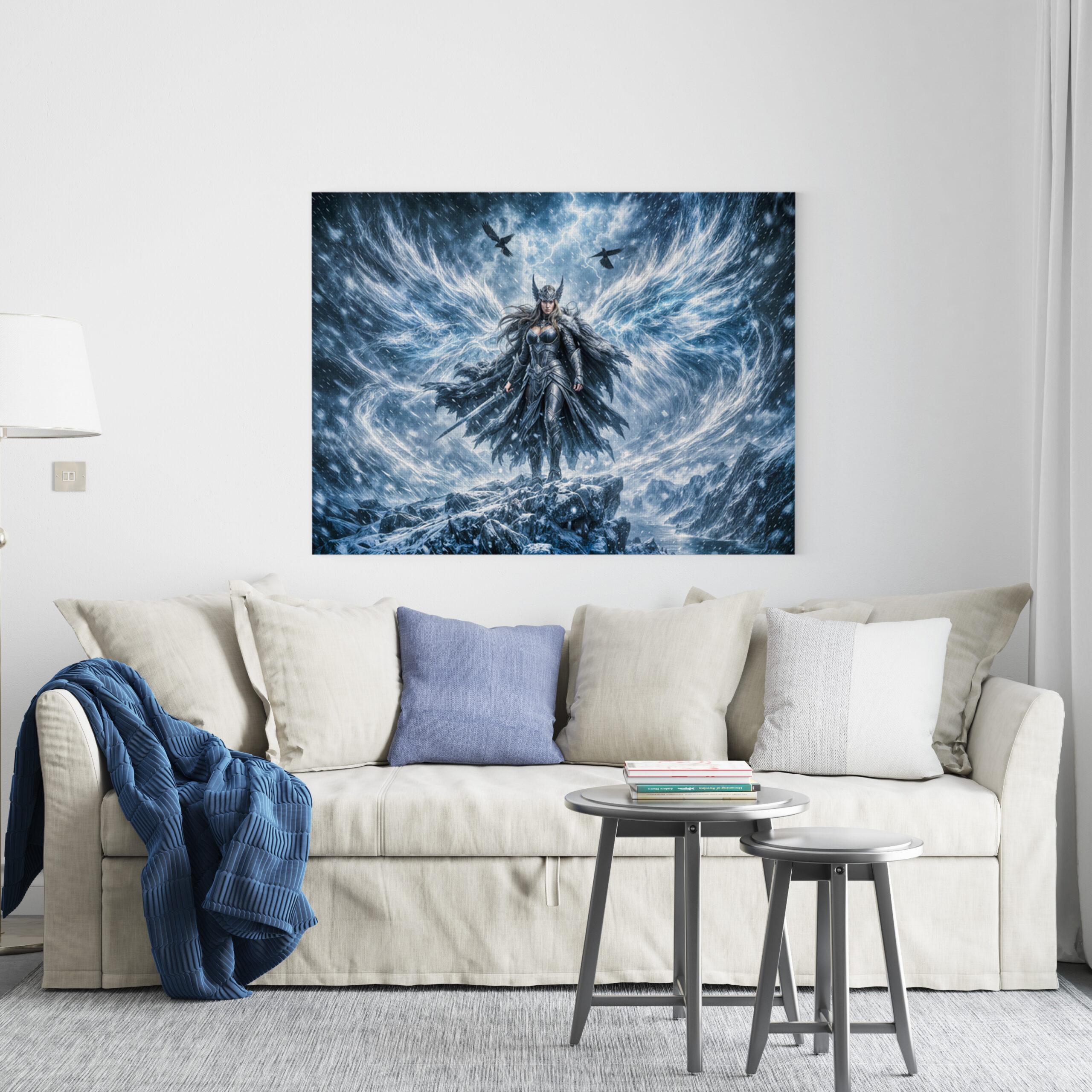 raxxa Canva: Dynamic Fantasy Valkyrie in Radiant Battle Atmosphere