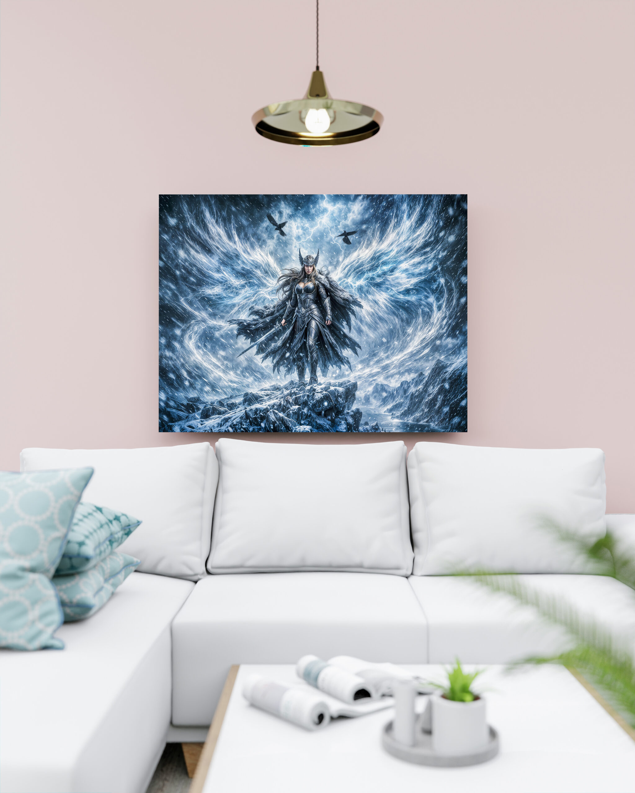 raxxa Canva: Dynamic Fantasy Valkyrie in Radiant Battle Atmosphere - Imagen 2