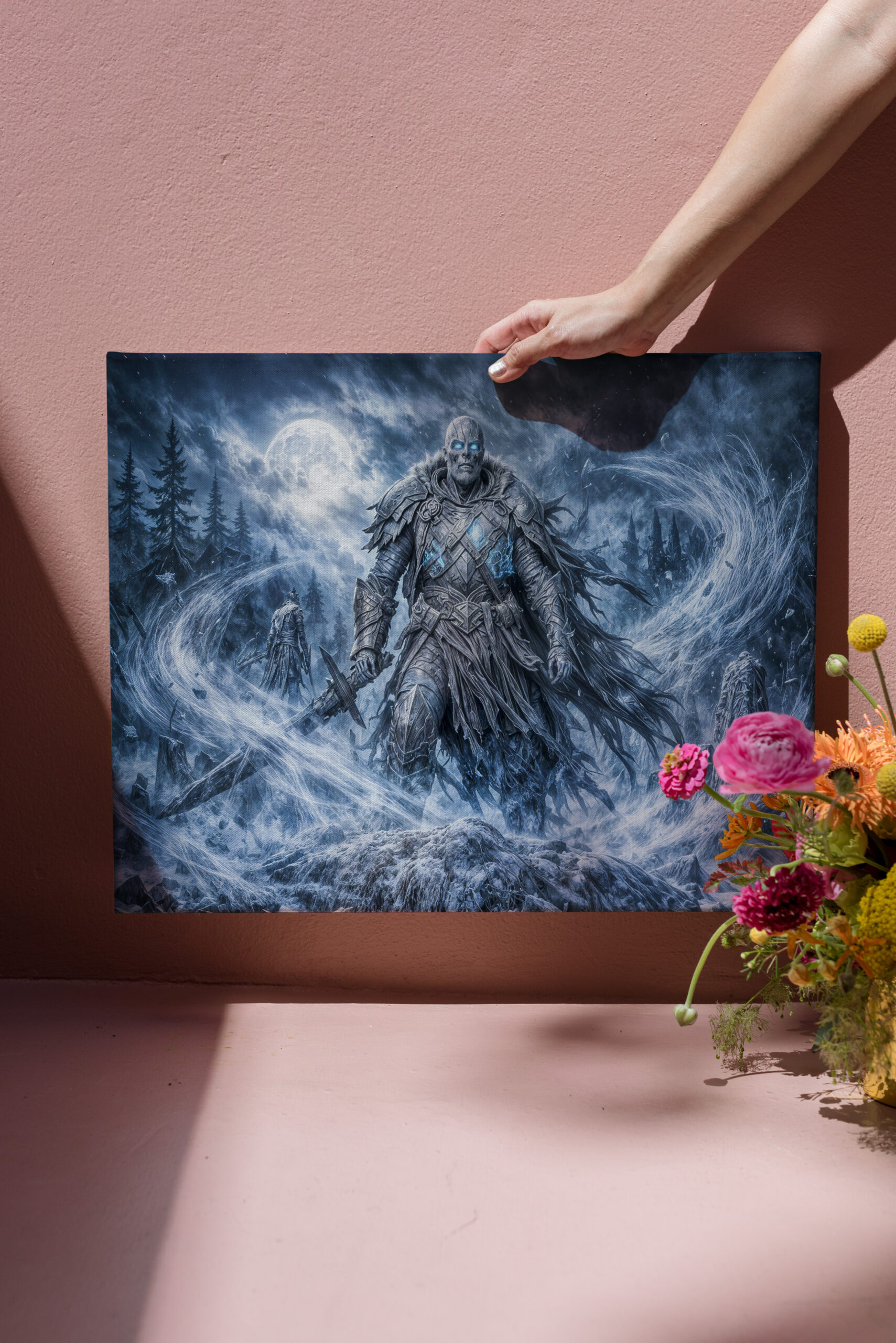 raxxa Canva: Dynamic Undead Warrior in Dark Fantasy Atmosphere - Imagen 3