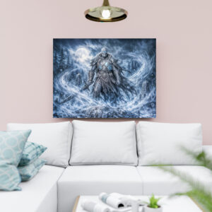 raxxa Canva: Dynamic Undead Warrior in Dark Fantasy Atmosphere