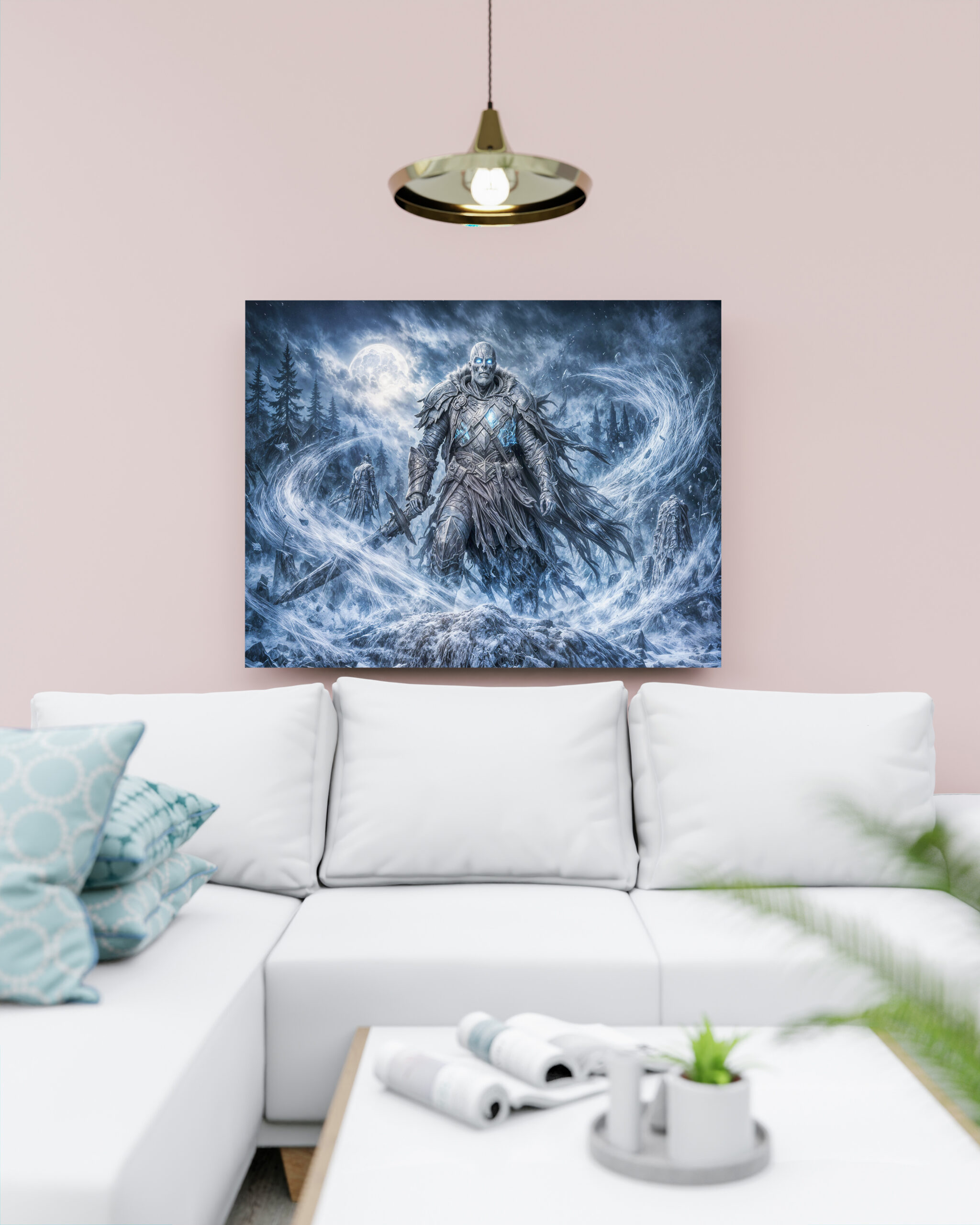 raxxa Canva: Dynamic Undead Warrior in Dark Fantasy Atmosphere