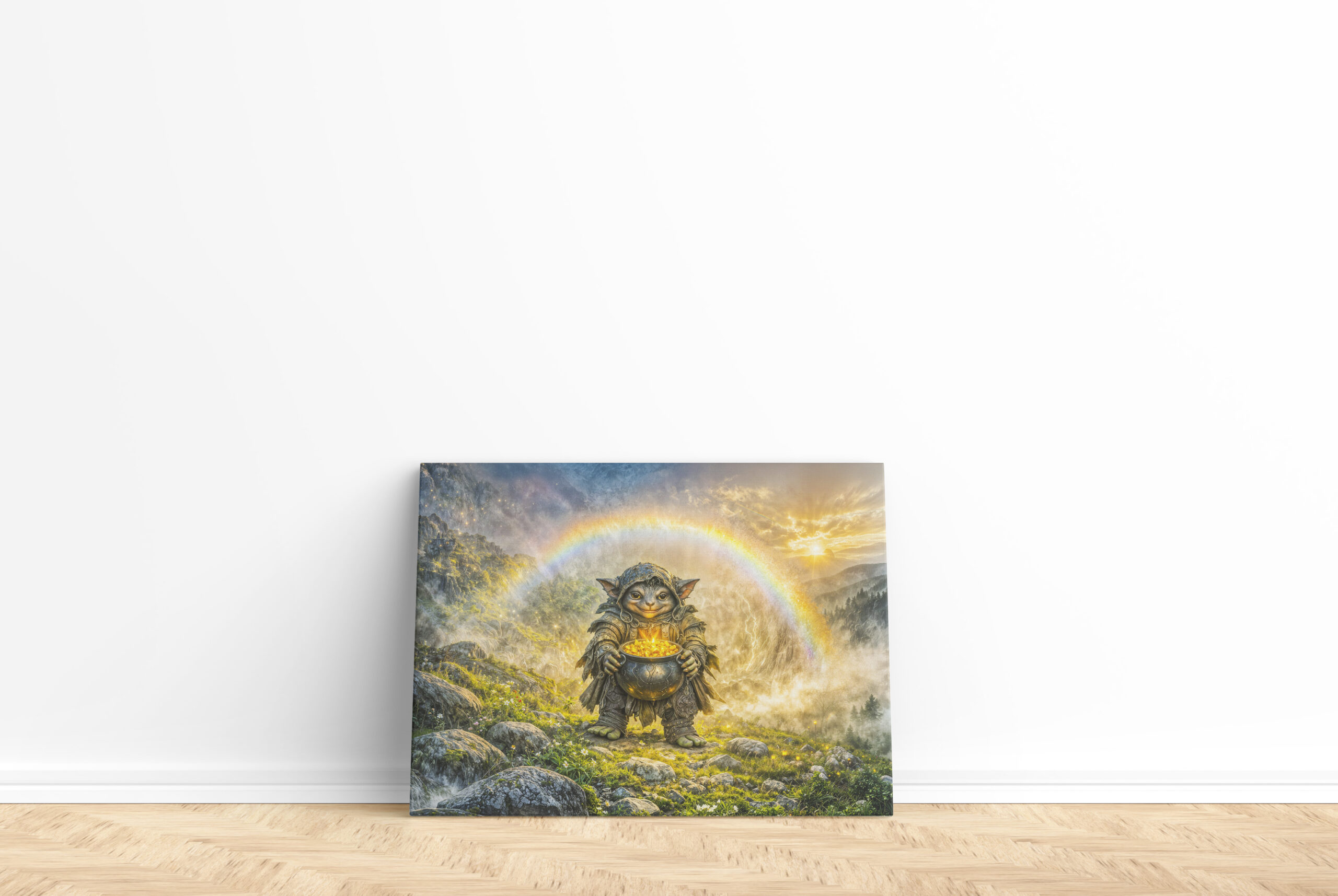 raxxa Canva: Dynamic Fantasy Goblin with Rainbow Gold Pot - Imagen 2