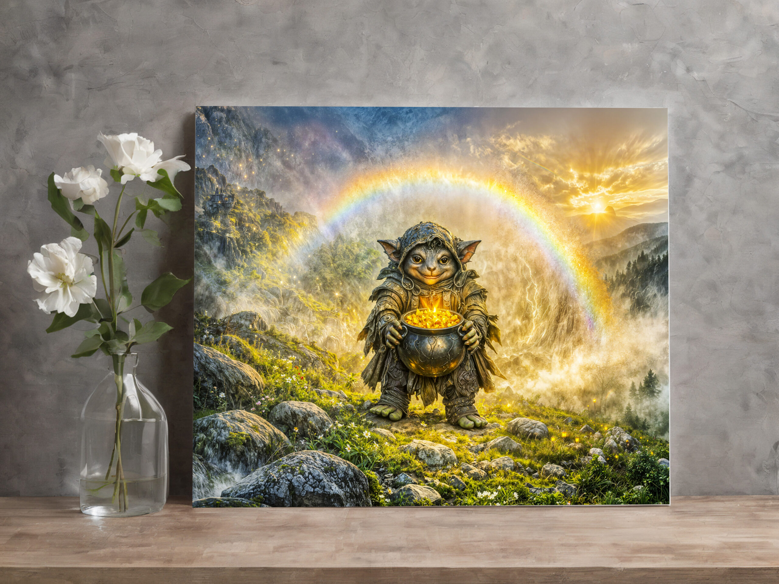 raxxa Canva: Dynamic Fantasy Goblin with Rainbow Gold Pot