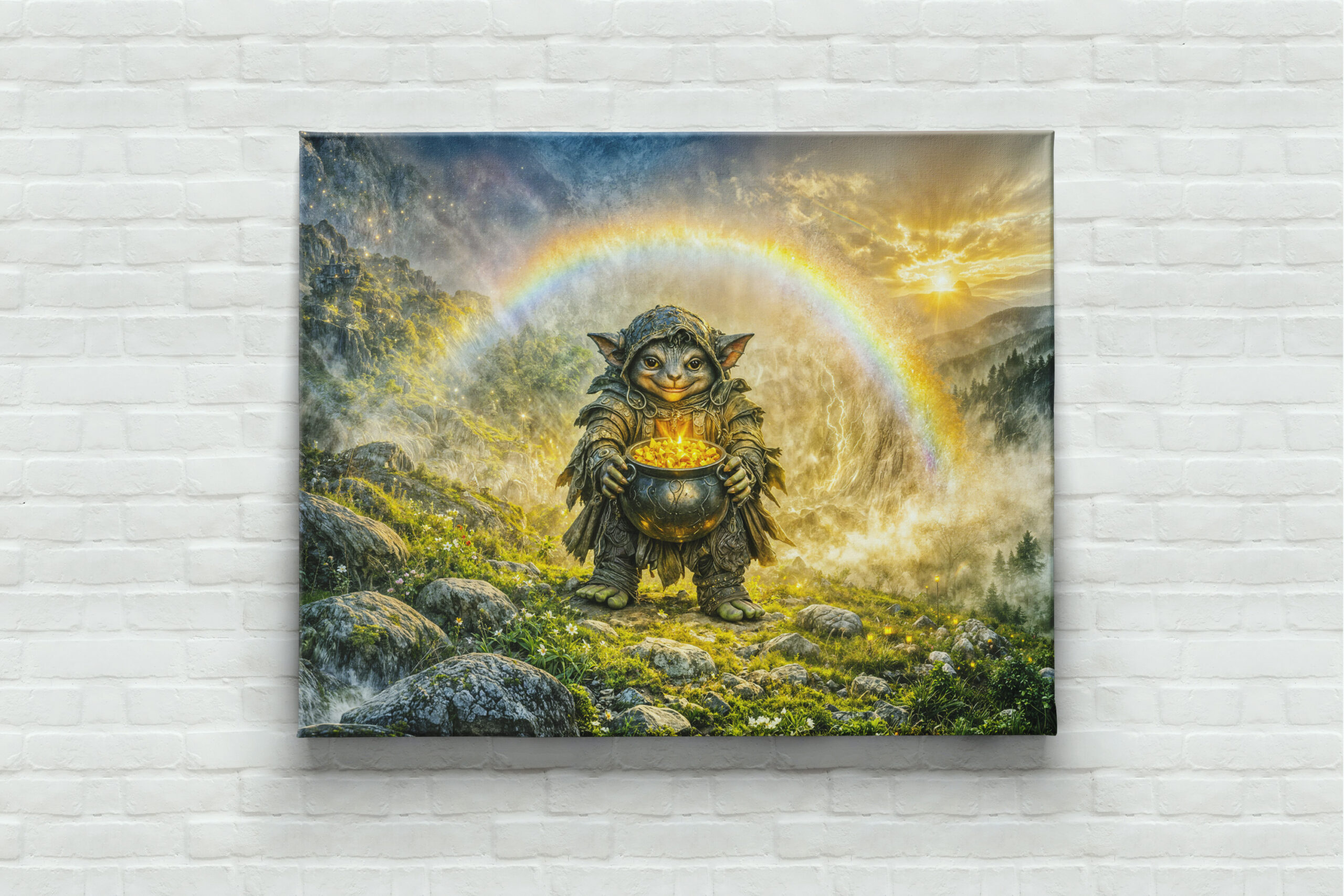 raxxa Canva: Dynamic Fantasy Goblin with Rainbow Gold Pot - Imagen 3