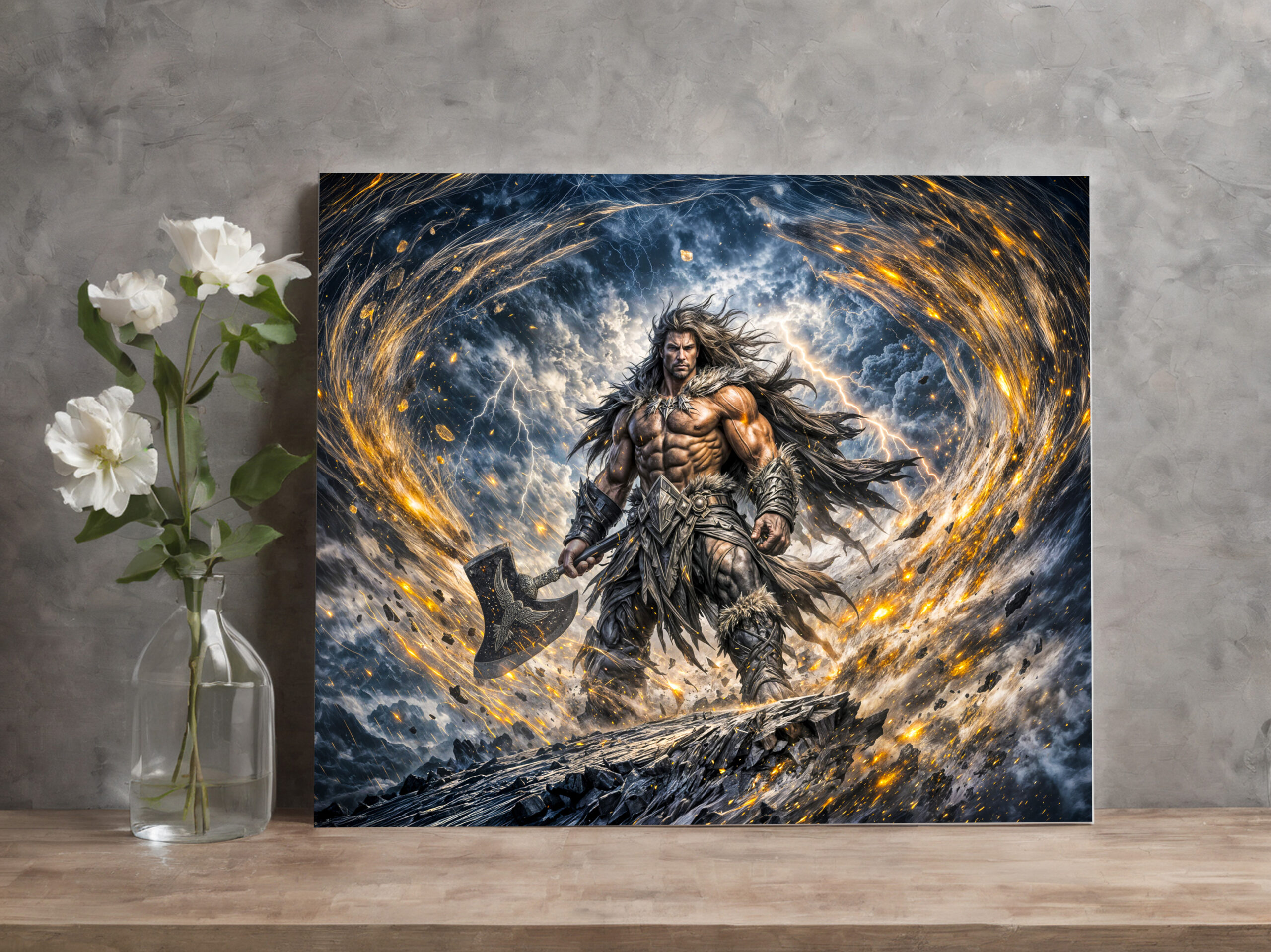 raxxa Canva: Dynamic Fantasy Berserker Warrior with Powerful Battle Axe - Image 2
