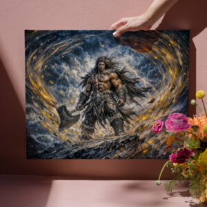 raxxa Canva: Dynamic Fantasy Berserker Warrior with Powerful Battle Axe