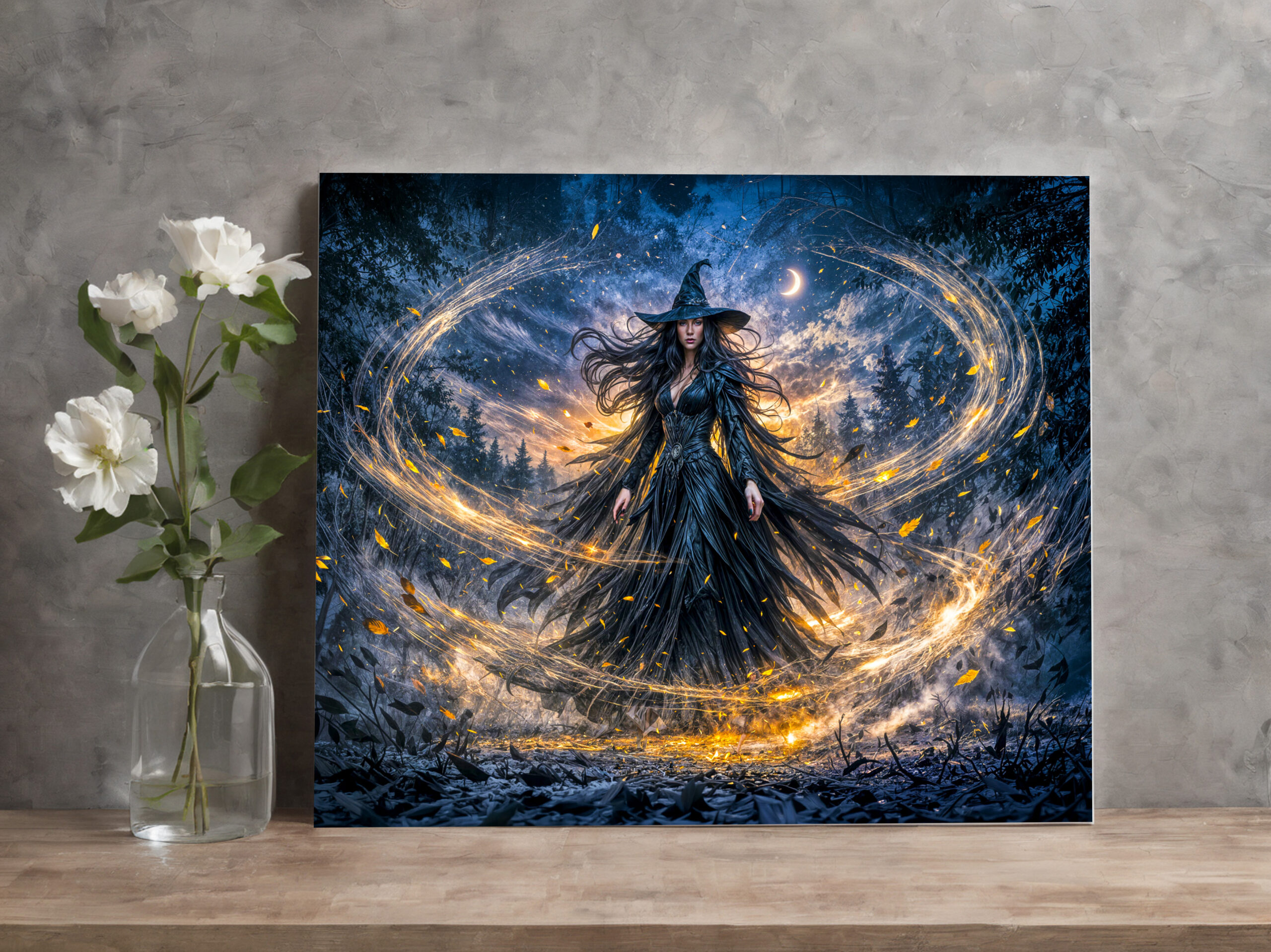 raxxa Canva: Dynamic Fantasy Witch with Magical Atmospheric Energy