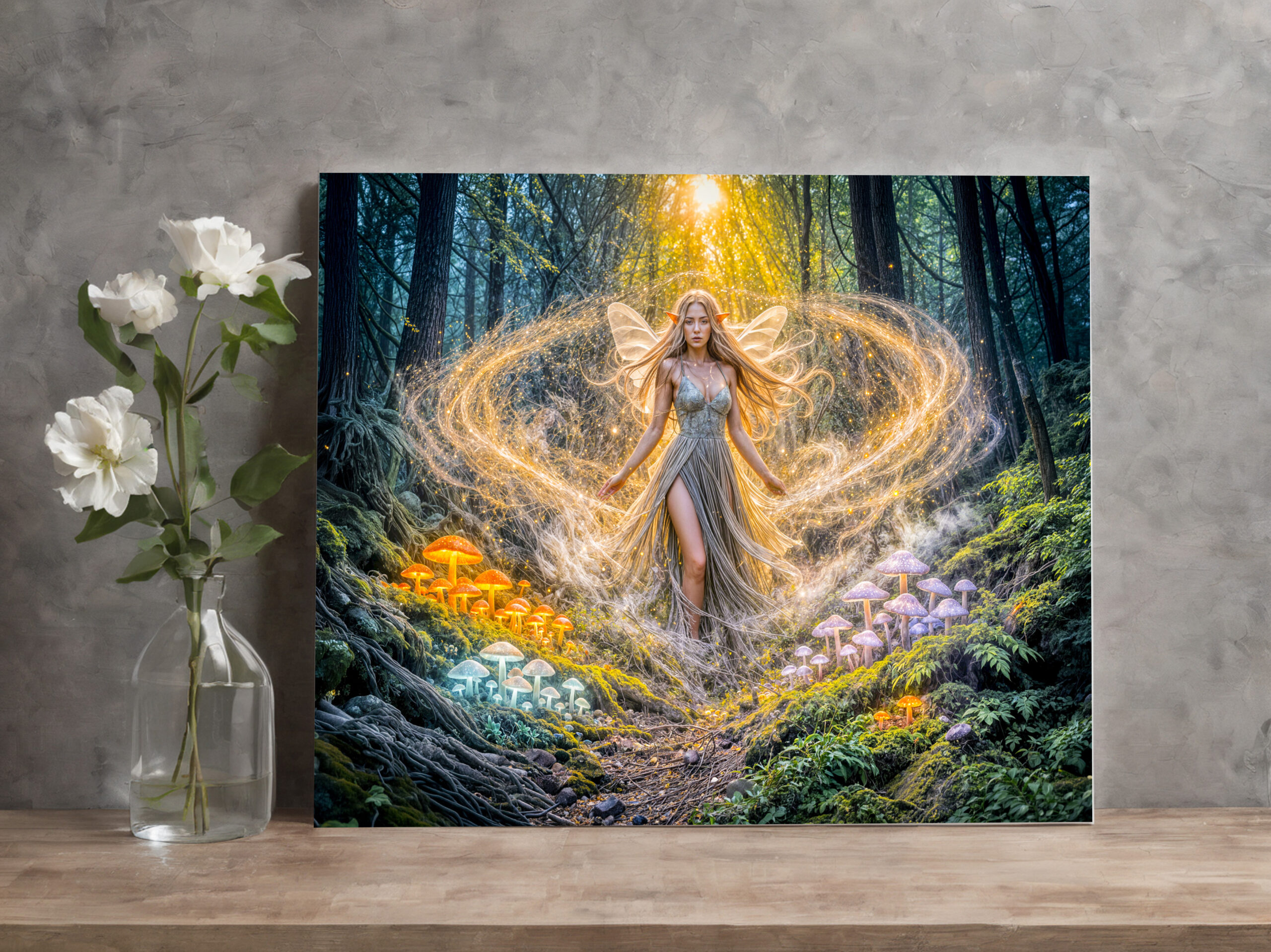 raxxa Canva: Dynamic Fantasy Elf in Enchanted Forest Mushroom Magic
