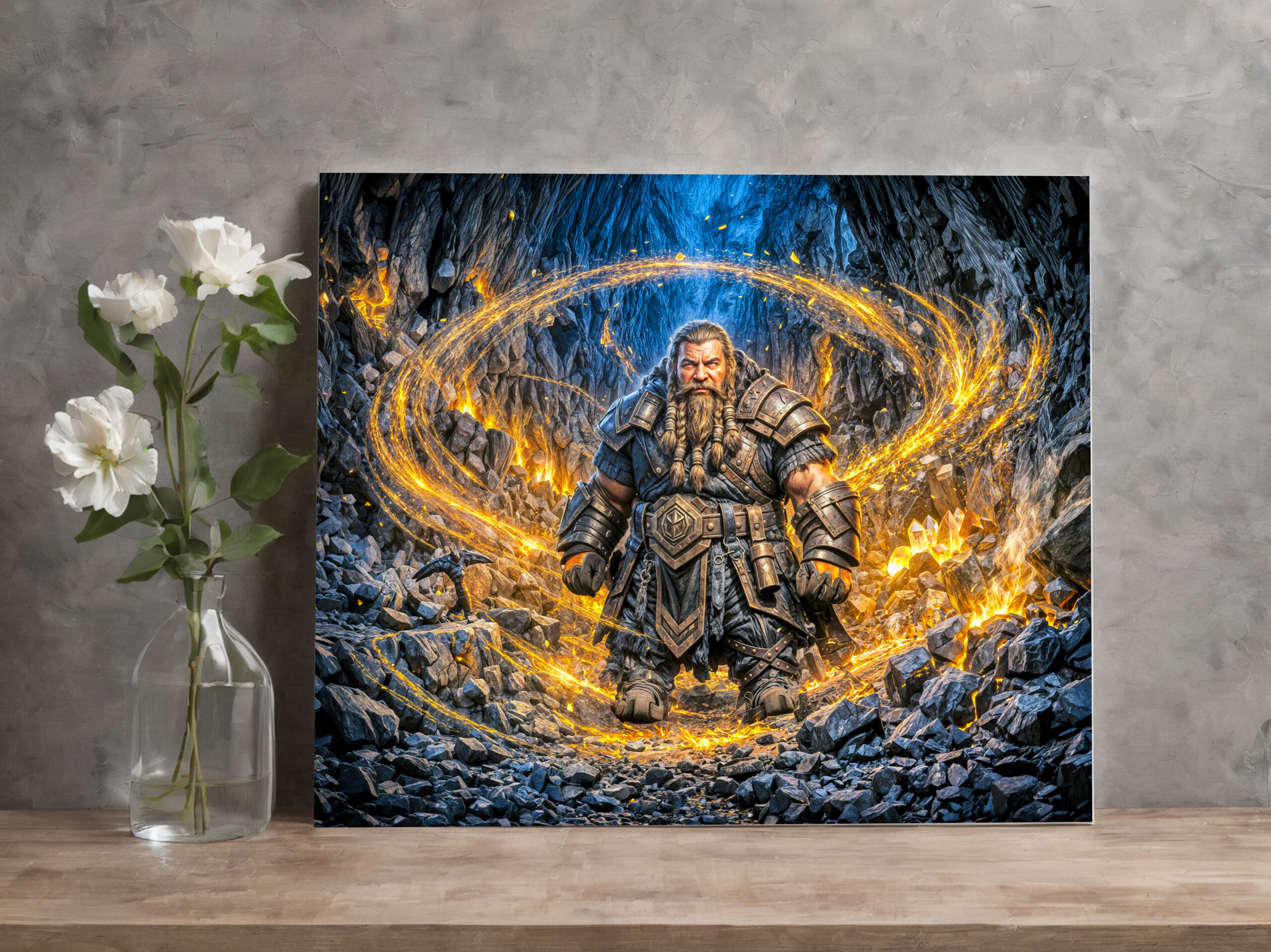 raxxa Canva: Dynamic Fantasy Dwarf Working in Enchanted Mine