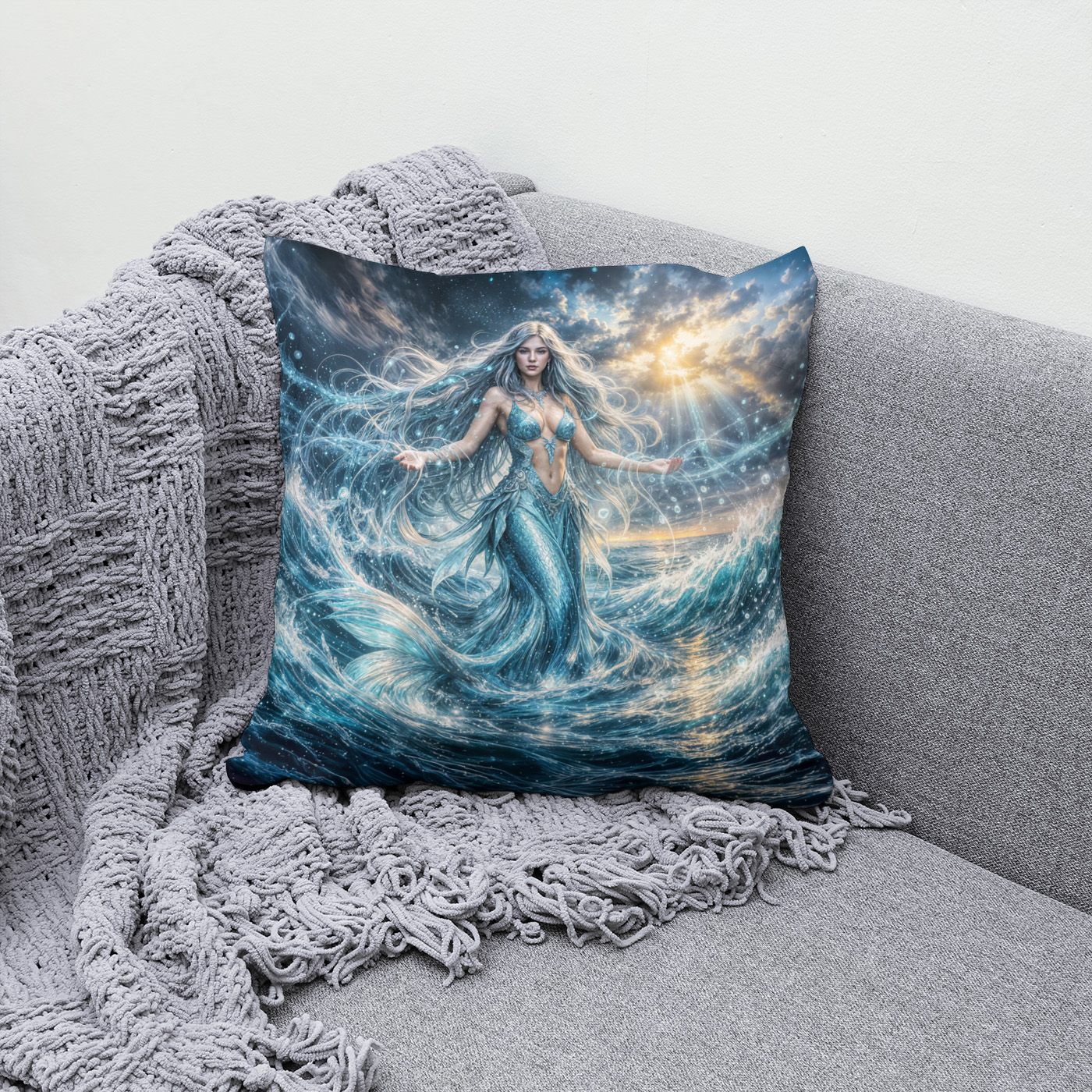 Kissen: Dynamic Fantasy Mermaid in Radiant Ocean Magic