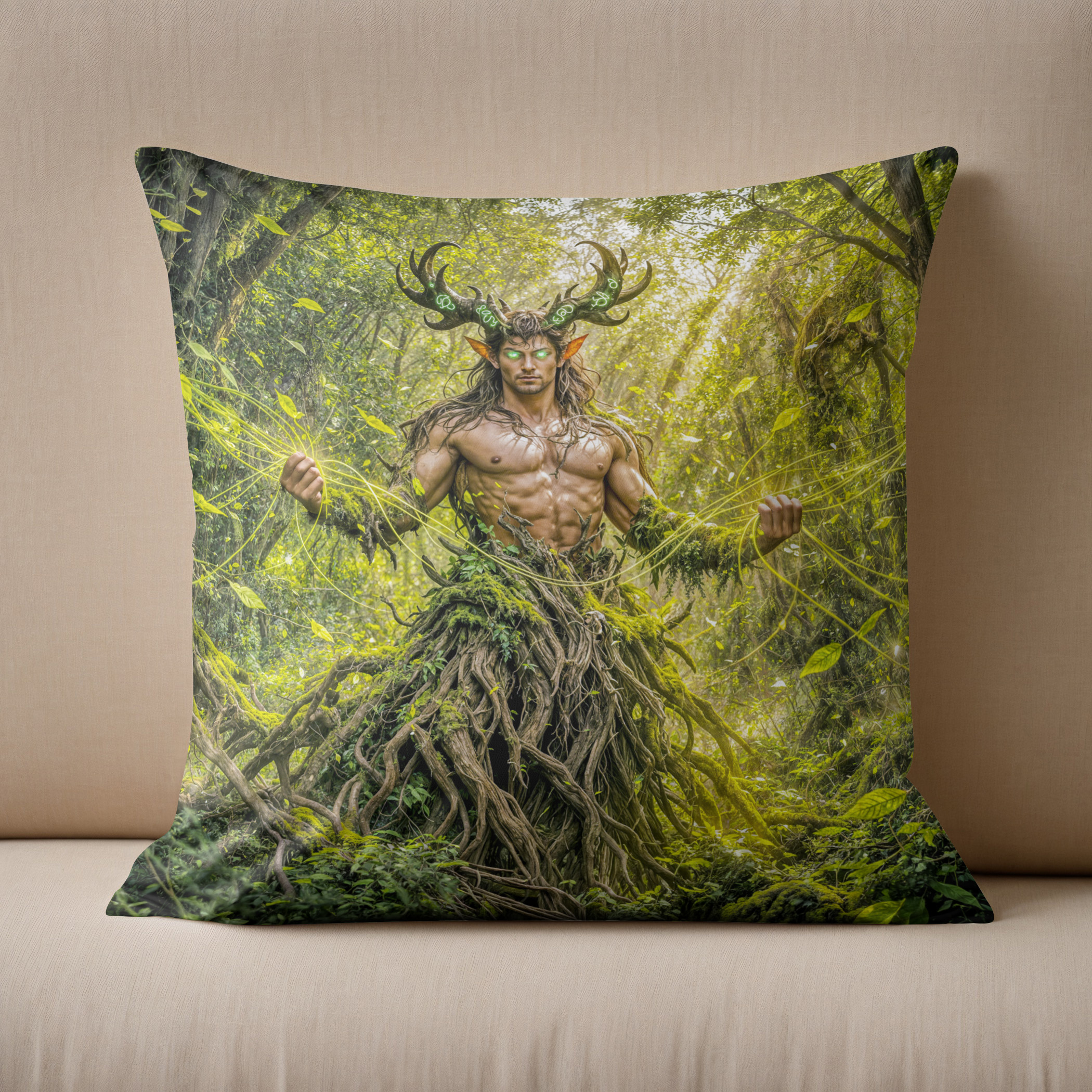 Kissen: Dynamic Fantasy Faun in Enchanted Forest Atmosphere