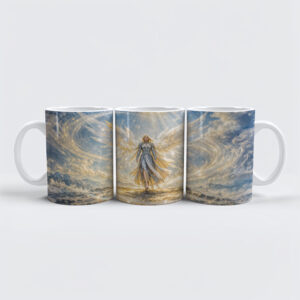 raxxa Premium-Tasse: Dynamic Fantasy Angel in Radiant Atmospheric Light