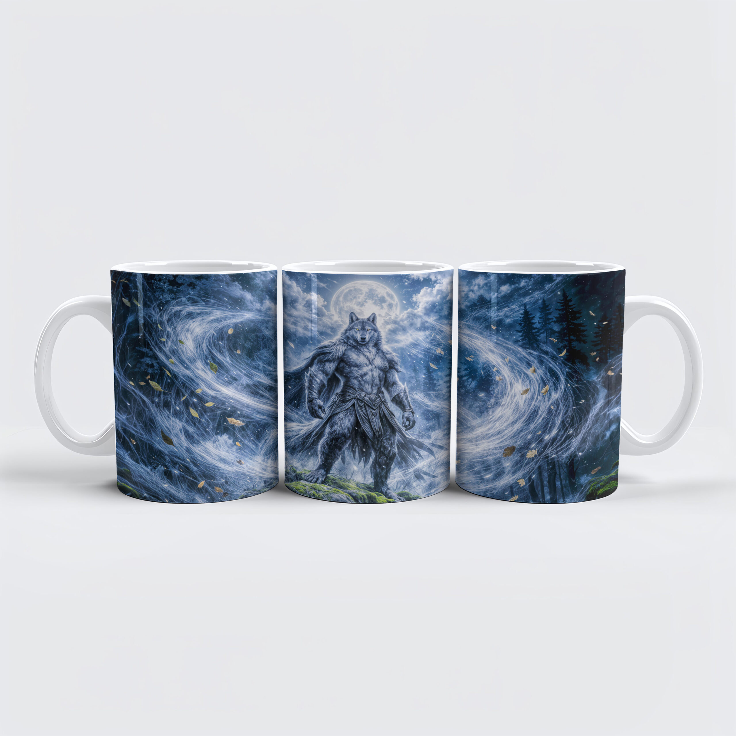 raxxa Premium-Tasse: Dynamic Fantasy Werewolf Under Dramatic Moonlight Atmosphere