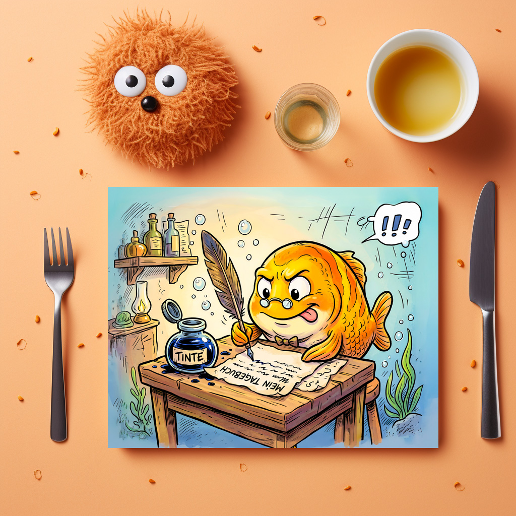 raxxa Premium-Tischset: Fish with Ink Bottle on Wooden Table - Image 2