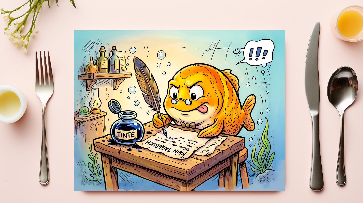 raxxa Premium-Tischset: Fish with Ink Bottle on Wooden Table - Image 3