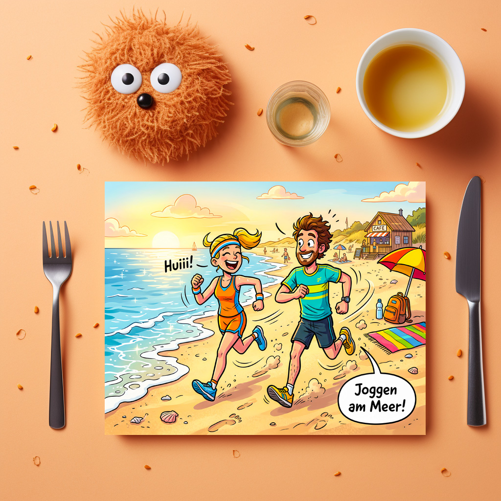 raxxa Premium-Tischset: People Jogging Along a Sunny Beach Path