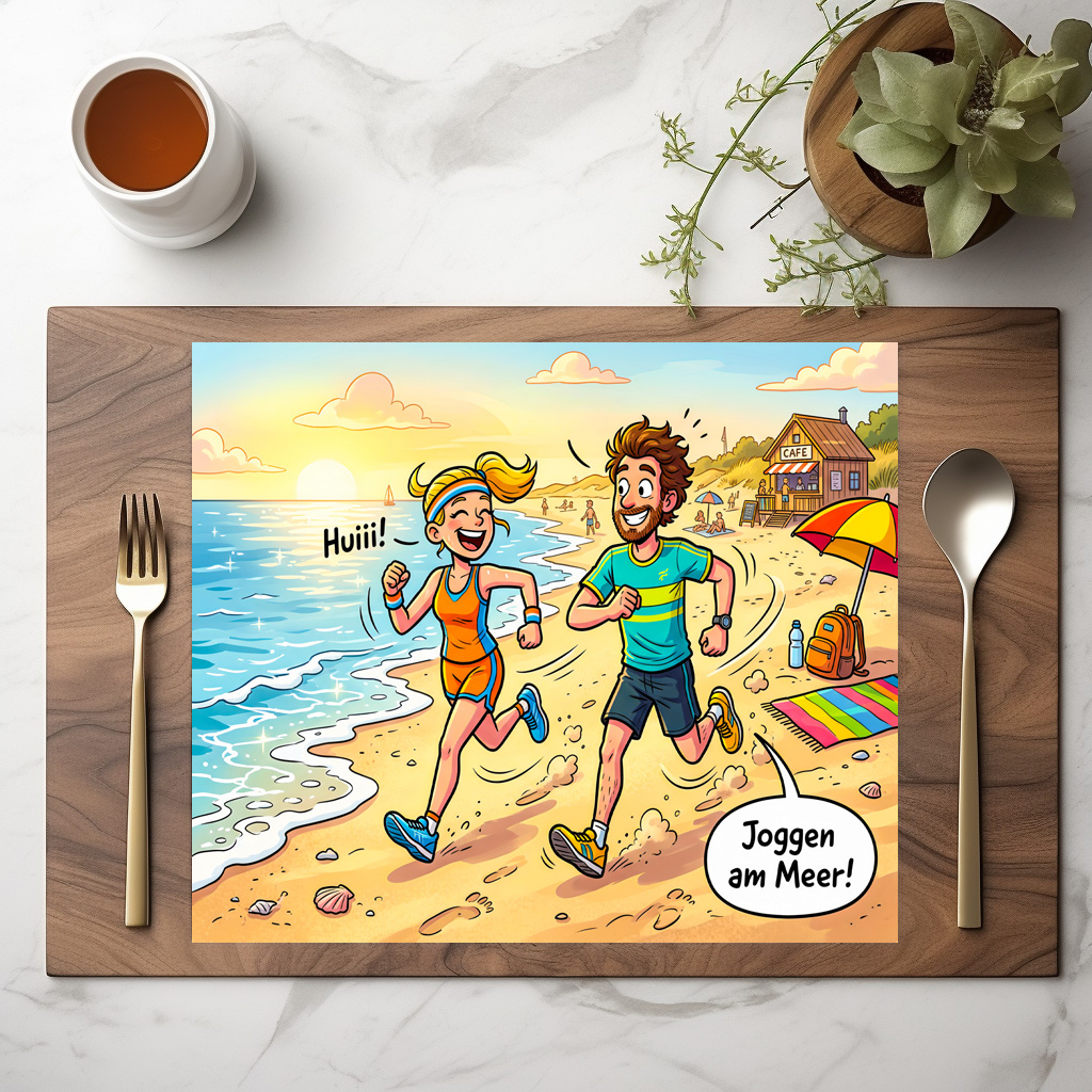 raxxa Premium-Tischset: People Jogging Along a Sunny Beach Path - Image 2
