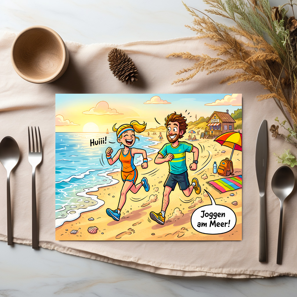raxxa Premium-Tischset: People Jogging Along a Sunny Beach Path - Image 3