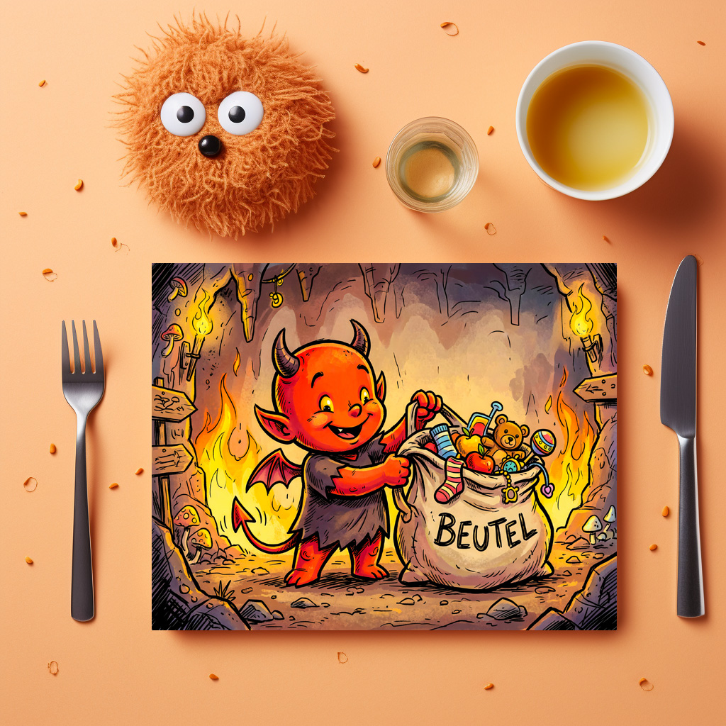 raxxa Premium-Tischset: Little Devil Carrying a Large Bag in Fiery Cave - immagine 3
