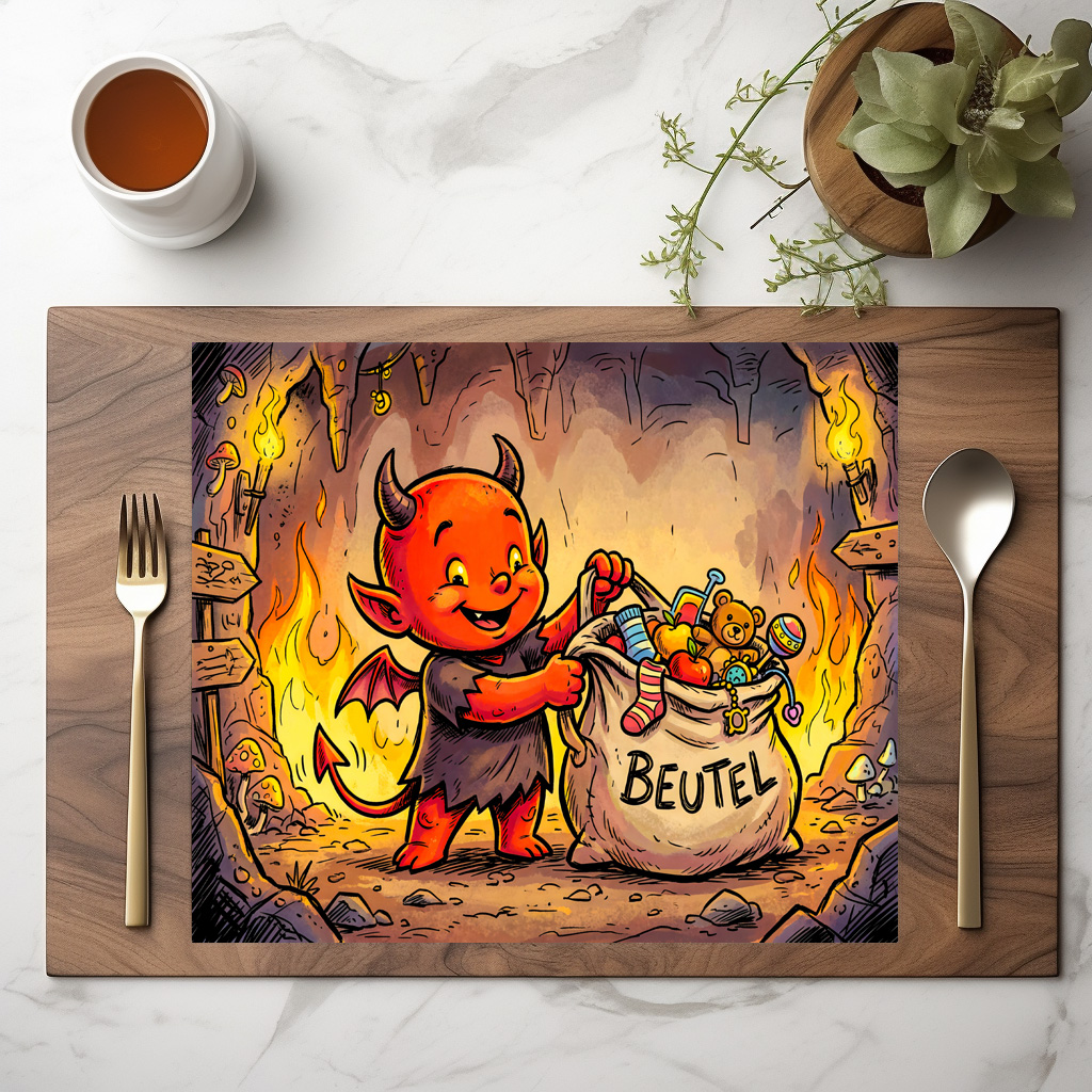 raxxa Premium-Tischset: Little Devil Carrying a Large Bag in Fiery Cave - immagine 2