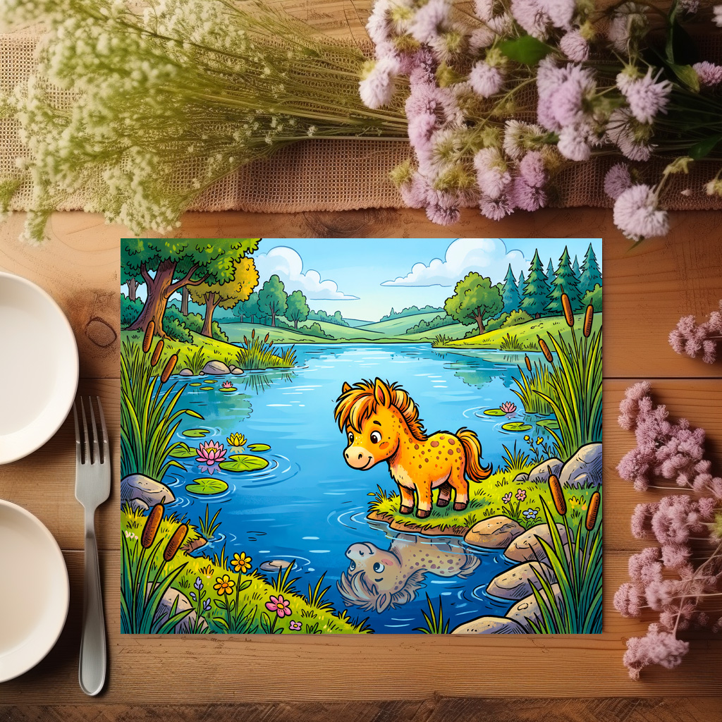 raxxa Premium-Tischset: Small Pony Standing Beside a Lake in Peaceful Nature – Bild 3