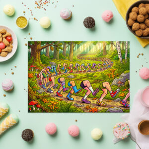 raxxa Premium-Tischset: Endless Line of Running Cartoon Legs Outdoors