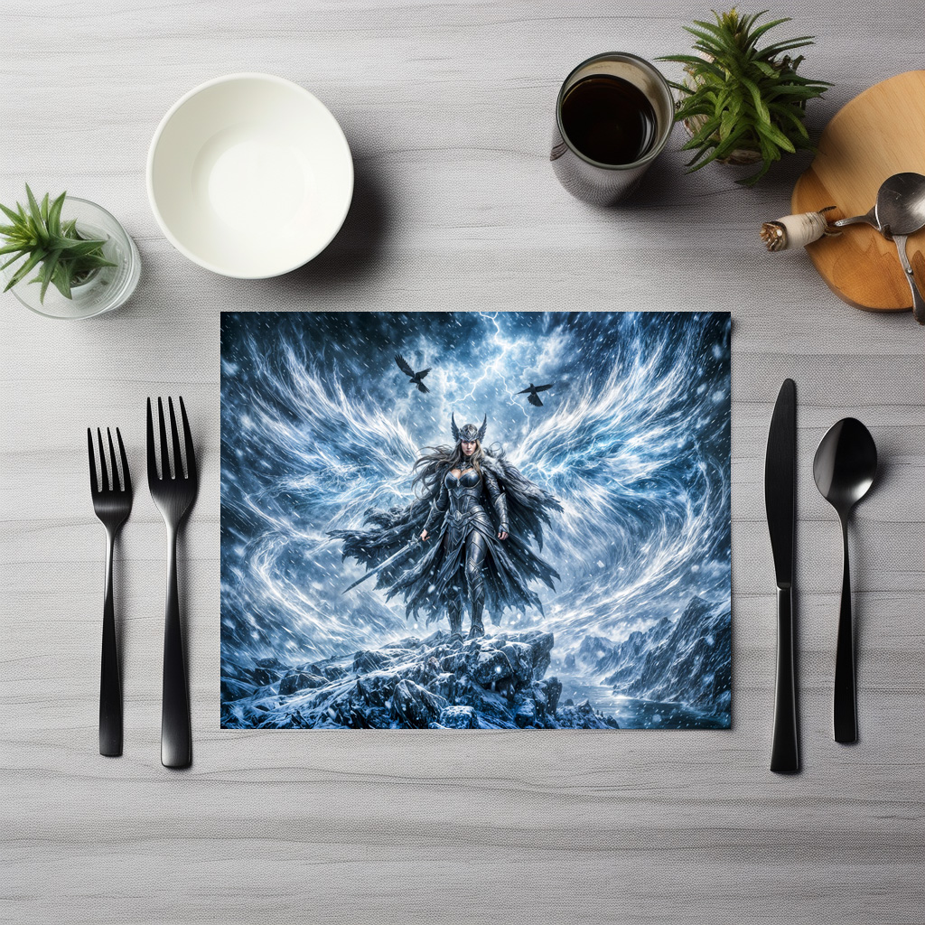 raxxa Premium-Tischset: Dynamic Fantasy Valkyrie in Radiant Battle Atmosphere