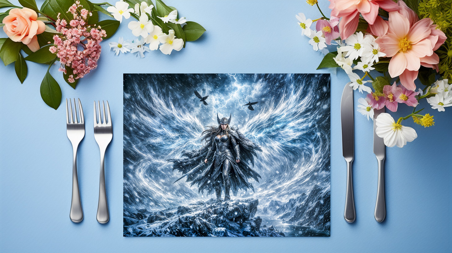 raxxa Premium-Tischset: Dynamic Fantasy Valkyrie in Radiant Battle Atmosphere – Image 3