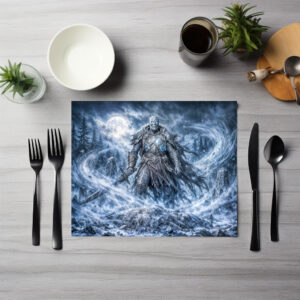 raxxa Premium-Tischset: Dynamic Undead Warrior in Dark Fantasy Atmosphere
