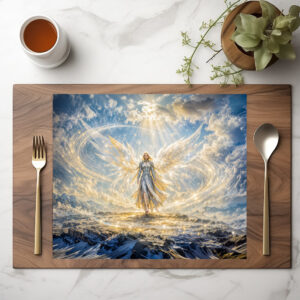 raxxa Premium-Tischset: Dynamic Fantasy Angel in Radiant Atmospheric Light
