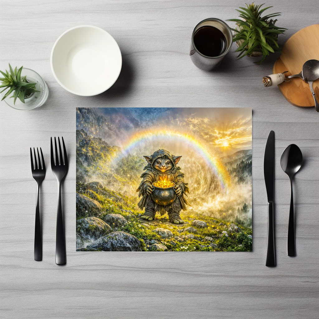 raxxa Premium-Tischset: Dynamic Fantasy Goblin with Rainbow Gold Pot – Bild 3