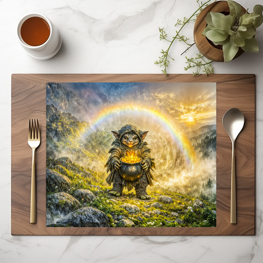 raxxa Premium-Tischset: Dynamic Fantasy Goblin with Rainbow Gold Pot – Bild 2