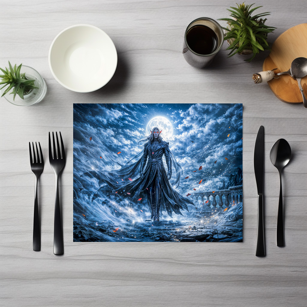 raxxa Premium-Tischset: Dynamic Fantasy Vampire in Dramatic Nocturnal Atmosphere