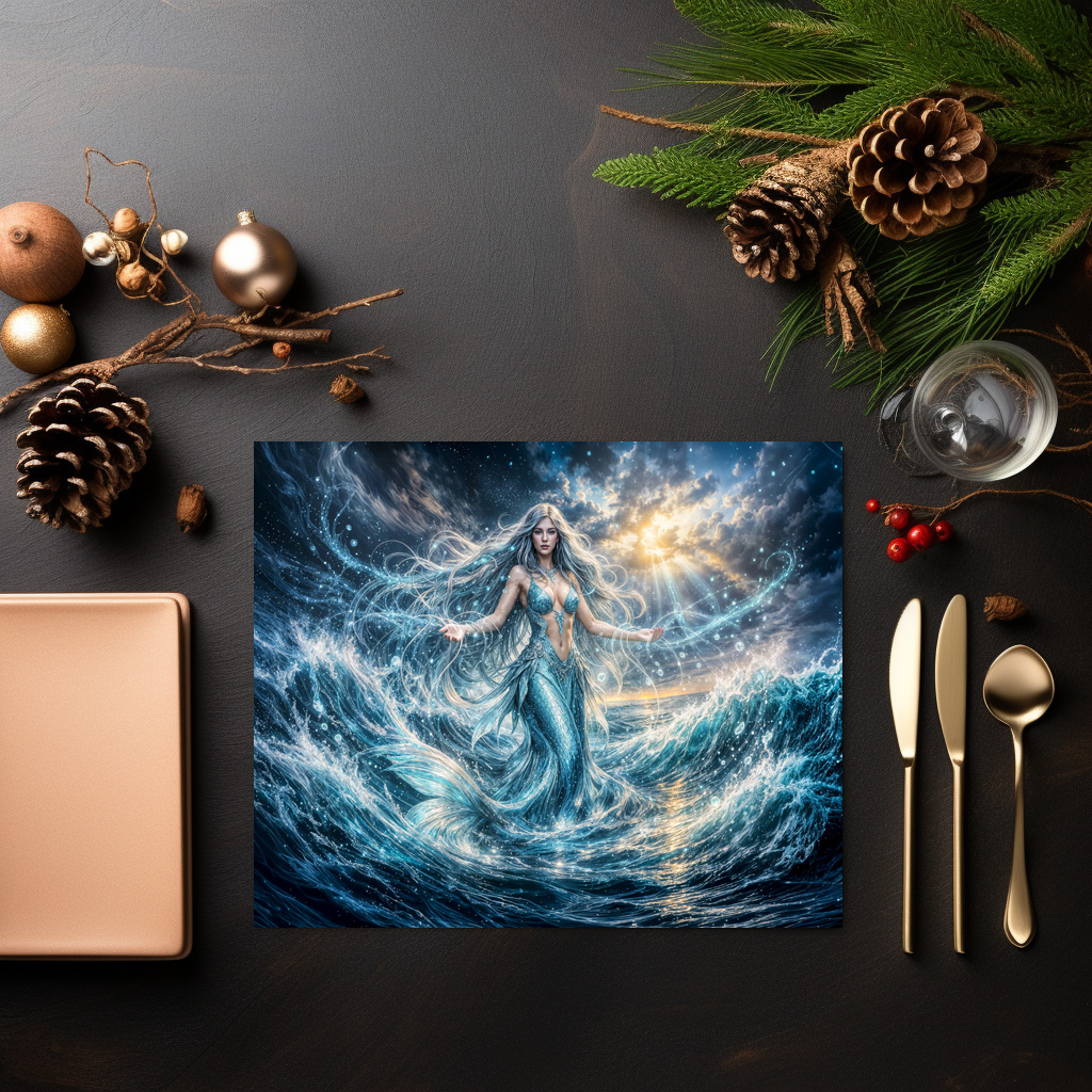 raxxa Premium-Tischset: Dynamic Fantasy Mermaid in Radiant Ocean Magic