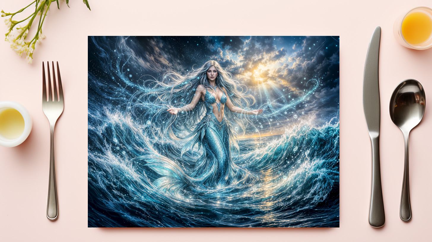 raxxa Premium-Tischset: Dynamic Fantasy Mermaid in Radiant Ocean Magic – Image 2