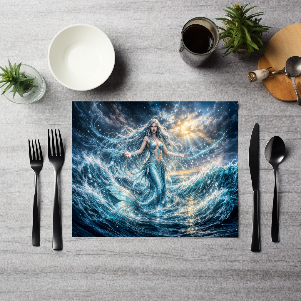 raxxa Premium-Tischset: Dynamic Fantasy Mermaid in Radiant Ocean Magic – Image 3