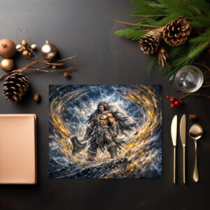 raxxa Premium-Tischset: Dynamic Fantasy Berserker Warrior with Powerful Battle Axe
