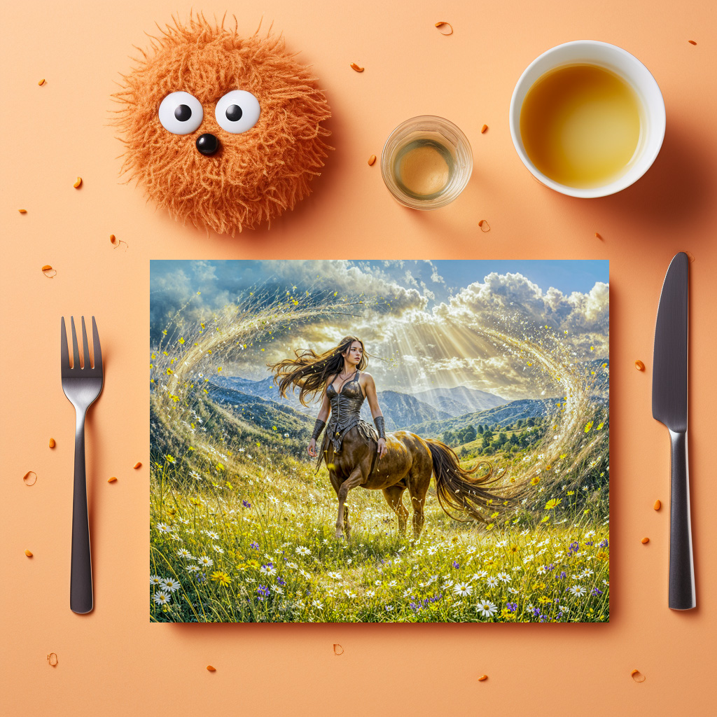 raxxa Premium-Tischset: Dynamic Fantasy Centauride in Radiant Magical Landscape - Image 2