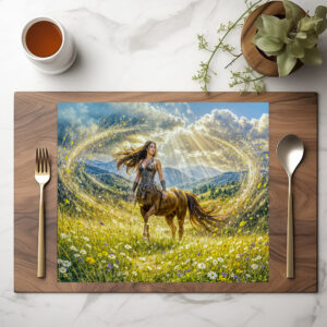 raxxa Premium-Tischset: Dynamic Fantasy Centauride in Radiant Magical Landscape