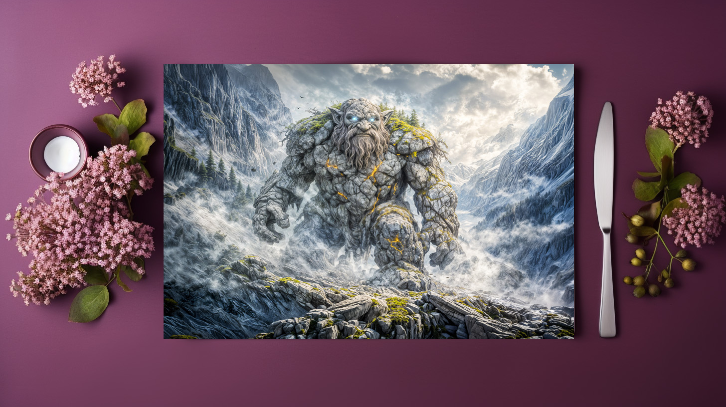 raxxa Premium-Tischset: Dynamic Fantasy Troll in Dramatic Atmospheric Landscape - Imagen 3