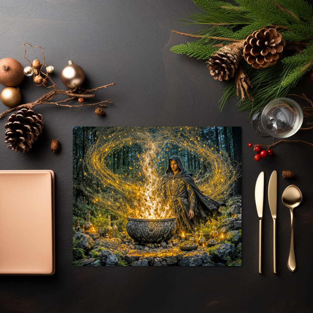 raxxa Premium-Tischset: Dynamic Fantasy Wizard with Glowing Magical Cauldron – Image 2