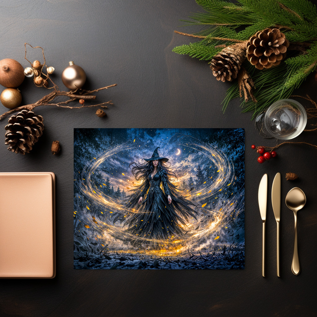 raxxa Premium-Tischset: Dynamic Fantasy Witch with Magical Atmospheric Energy - Imagen 2