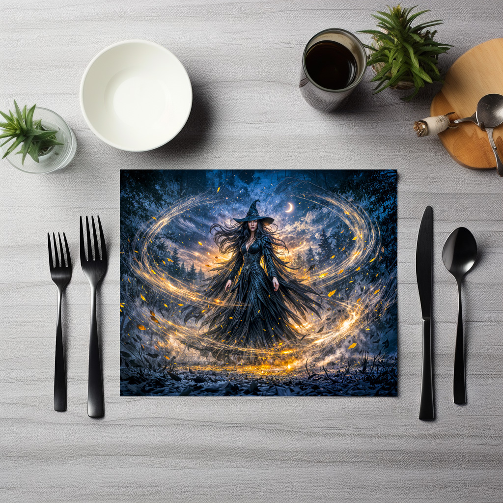 raxxa Premium-Tischset: Dynamic Fantasy Witch with Magical Atmospheric Energy - Imagen 3