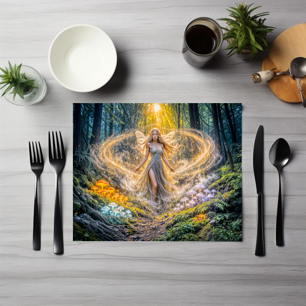 raxxa Premium-Tischset: Dynamic Fantasy Elf in Enchanted Forest Mushroom Magic