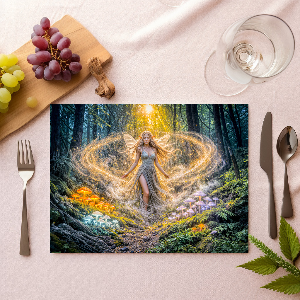 raxxa Premium-Tischset: Dynamic Fantasy Elf in Enchanted Forest Mushroom Magic - immagine 2